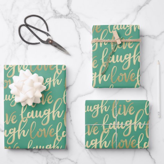 Feuille De Papier Cadeau Live Laugh Love Faux Gold Letting Motif (Recto)