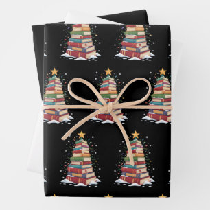 Feuille De Papier Cadeau Livre Arbre de Noël amateur de livres enseignant b