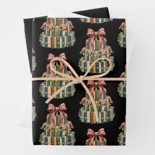 Feuille De Papier Cadeau Livre d'Arbre de Noël Professeur de Lecture Livres