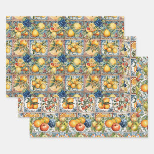 FEUILLE DE PAPIER CADEAU LIVRE DÉCORATIF DE CARRELAGE FLORAL DE FRUITS SICI