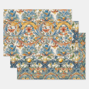 FEUILLE DE PAPIER CADEAU LIVRE DÉCORATIF DE CARRELAGE FLORAL SICILIEN