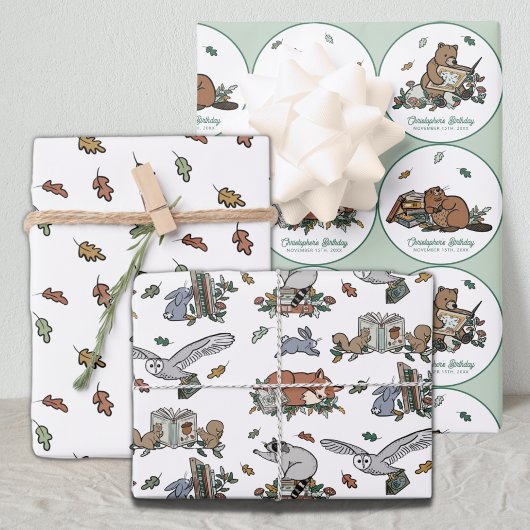 Feuille De Papier Cadeau Livre d'histoire Woodland Anniversaire