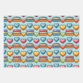 Feuille De Papier Cadeau Livres et bonbons Coeurs Saint-Valentin (Devant 2)