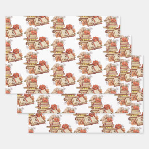 Feuille De Papier Cadeau Livres Et Fleurs
