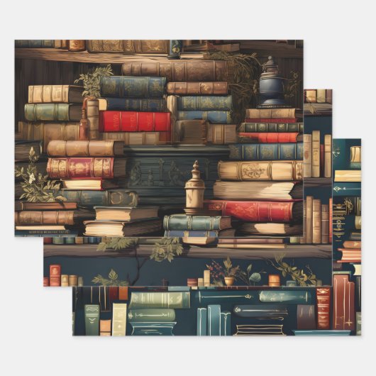 Feuille De Papier Cadeau Livres Et Plante (Lot)