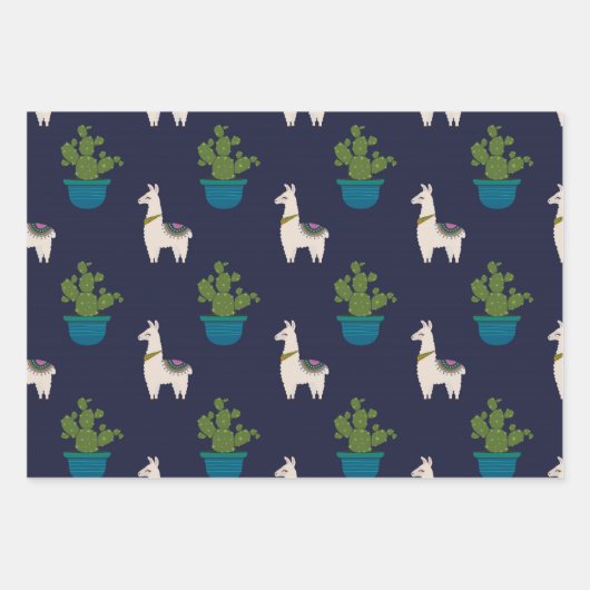 Feuille De Papier Cadeau Llamas et Cactus (Devant)
