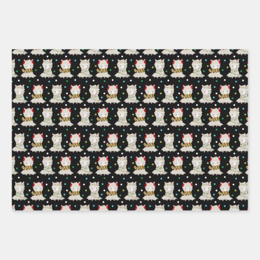 Feuille De Papier Cadeau Llamas Festive de Noël en noir (Devant 2)