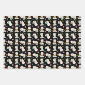 Feuille De Papier Cadeau Llamas Festive de Noël en noir (Devant)