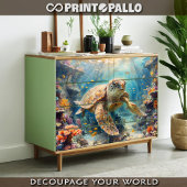 Feuille De Papier Cadeau Loggerhead sea turtle diving in reef - Decoupage