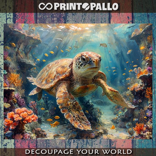 Feuille De Papier Cadeau Loggerhead sea turtle diving in reef - Decoupage