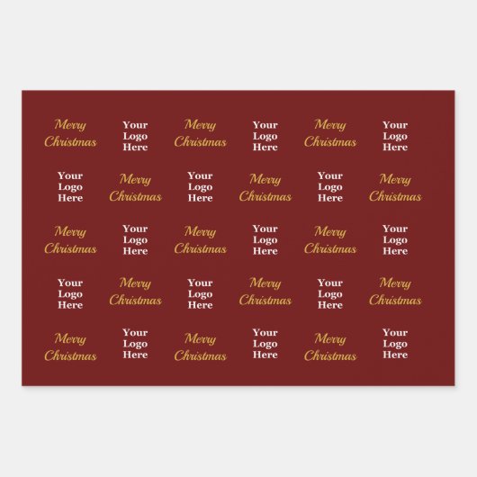 Feuille De Papier Cadeau Logo d'entreprise Dark Red Gold Joyeux Noël Script (Devant 2)