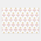 Feuille De Papier Cadeau Logo d'entreprise de rennes rouges blancs de Noël (Devant)