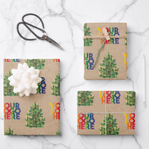 Feuille De Papier Cadeau Logo d'entreprise Noël Vintage Arbre de Noël Kraft