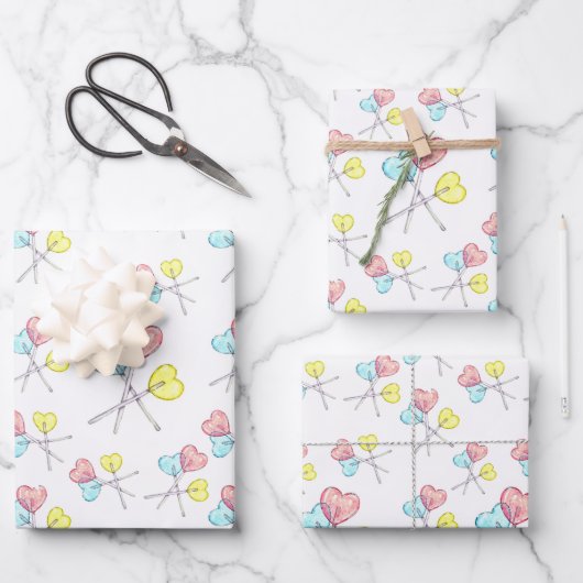 Feuille De Papier Cadeau lollipops à coeur coloré (Recto)