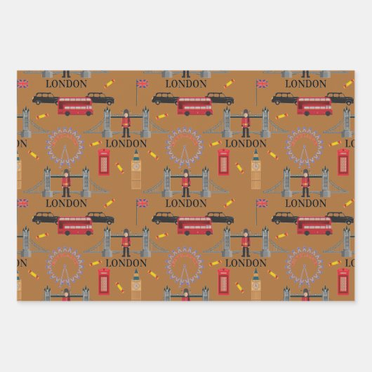 Feuille De Papier Cadeau Londres Angleterre Queens Guard Motif anglais Wrap (Devant 3)