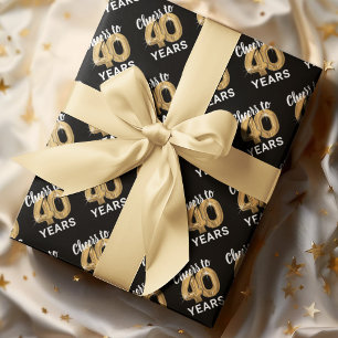 Feuille De Papier Cadeau L'or noir brille à 40 ans Anniversaire