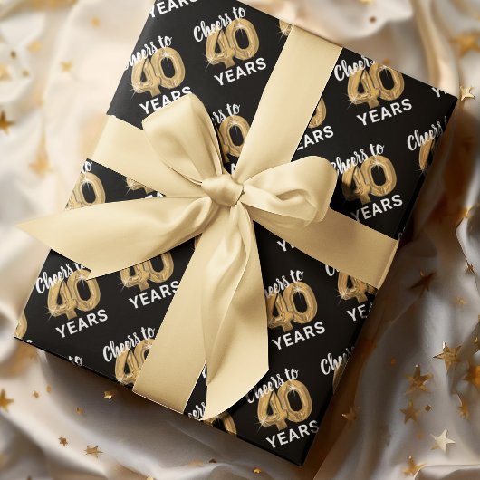 Feuille De Papier Cadeau L'or noir brille à 40 ans Anniversaire