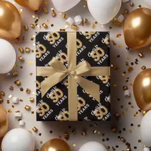 Feuille De Papier Cadeau L'or noir brille à 50 ans Anniversaire