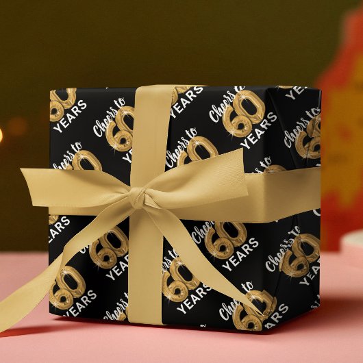 Feuille De Papier Cadeau L'or noir brille à 60 ans Anniversaire