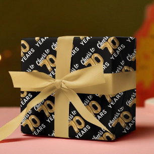 Feuille De Papier Cadeau L'or noir brille à 70 ans Anniversaire
