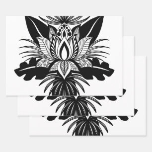 Feuille De Papier Cadeau Lotus Leaf moderne Bohème Noir Blanc Tropical