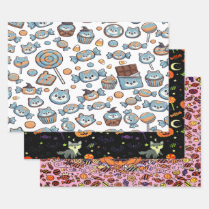 Feuille De Papier Cadeau Loup mignon avec bonbon Éffrayant pour Halloween
