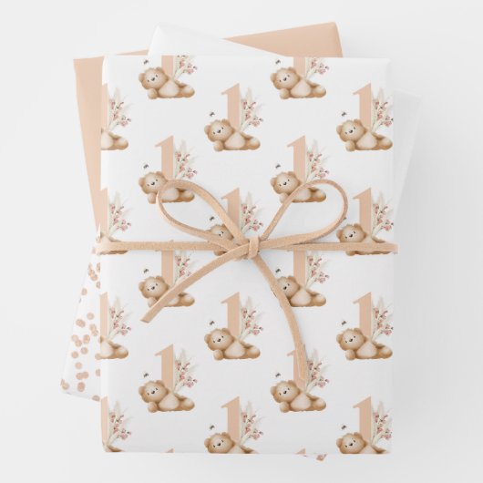 Feuille De Papier Cadeau L'ours et l'abeille premier anniversaire (En situation)