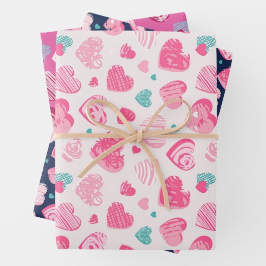 Feuille De Papier Cadeau Love and Heart Sketch Motif rose Saint-Valentin (En situation)