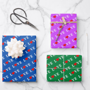 Feuille De Papier Cadeau LOVE Marine bleu violet vert