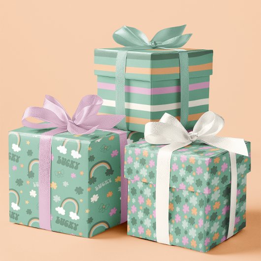 Feuille De Papier Cadeau Lucky Pale Green Whimsical St. Patrick's set 3