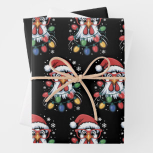 Feuille De Papier Cadeau Lumieres de sapin de Noël de poulet Ferme Animal S