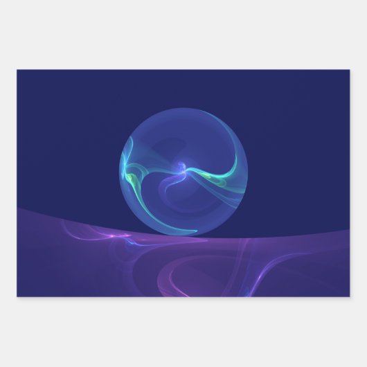 Feuille De Papier Cadeau Lumineuse Bleu Violet Rêve Abstrait Fractal Art (Devant 3)
