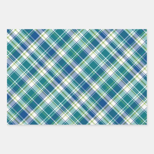 Feuille De Papier Cadeau Lumineux, vert, bleu et blanc (Devant)