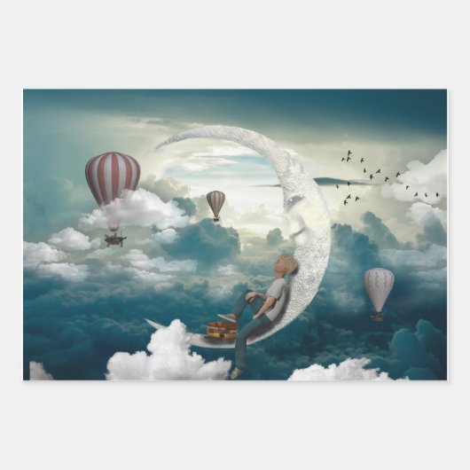 Feuille De Papier Cadeau Lune et ballons (Devant 2)