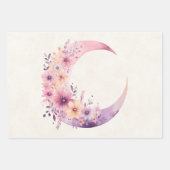 Feuille De Papier Cadeau Lune rose Croissant avec de jolies fleurs (Devant 2)