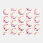 Feuille De Papier Cadeau Lune rose Croissant avec Jolie Fleurs Motif (Devant 3)