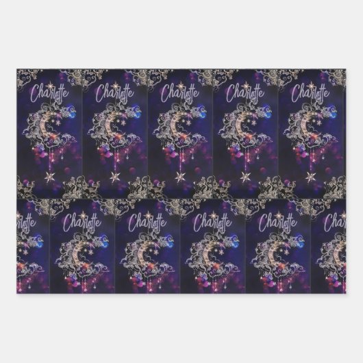 Feuille De Papier Cadeau Lune Stars Celestial BoHo Tween Don 3 (Devant)