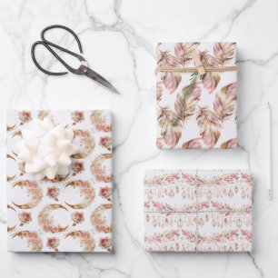 Feuille De Papier Cadeau Lunes et fleurs roses