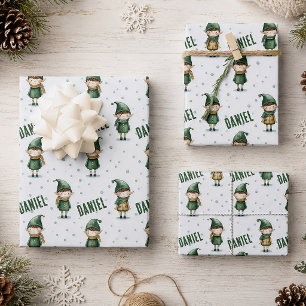 Feuille De Papier Cadeau Lutin de Noël avec nom personnalisé