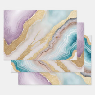 Feuille De Papier Cadeau Luxe Faux Gold Parties scintillant, Turquoise & Ma