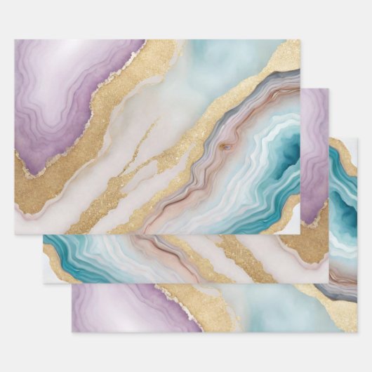 Feuille De Papier Cadeau Luxe Faux Gold Parties scintillant, Turquoise & Ma (Lot)