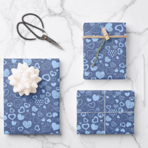 Feuille De Papier Cadeau Luxe Moderne Élégant Amour Bleu Coeur