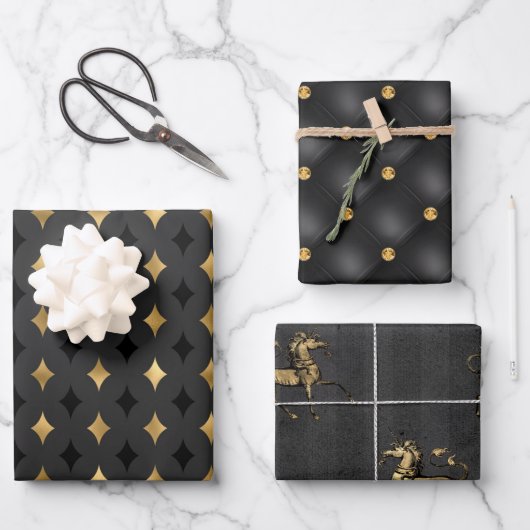 Feuille De Papier Cadeau Luxe moderne noir et or (Recto)
