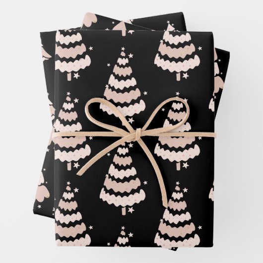 Feuille De Papier Cadeau Luxe Pink Christmas Tree Motif Élégant Simple (En situation)
