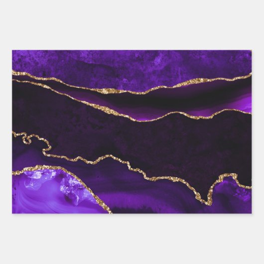 Feuille De Papier Cadeau Luxe Purple Gold Parties scintillant Agate Joyeux  (Devant)