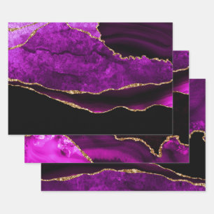 Feuille De Papier Cadeau Luxueux Anniversaire Agate Violet Or Paillettes