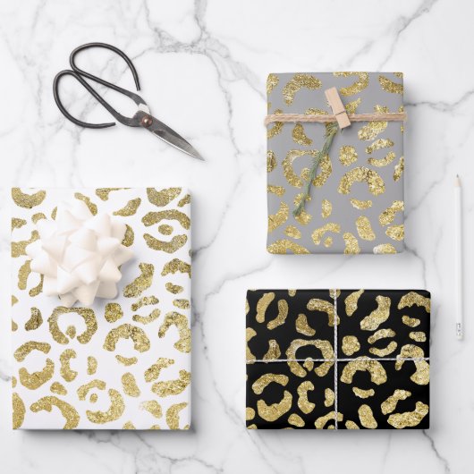 Feuille De Papier Cadeau Luxueux Empreinte de léopard Glam Gold Grey Set de (Recto)
