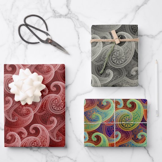 Feuille De Papier Cadeau Luxueux Motifs Paisley (Recto)