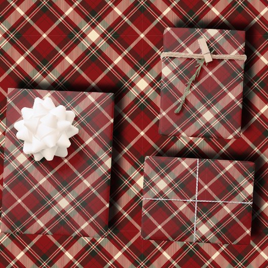 Feuille De Papier Cadeau Luxury Burgundy and Cream Diagonal Tartan Plaid