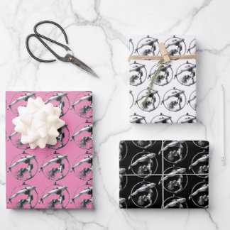 Feuille De Papier Cadeau Lyra rose noir gris